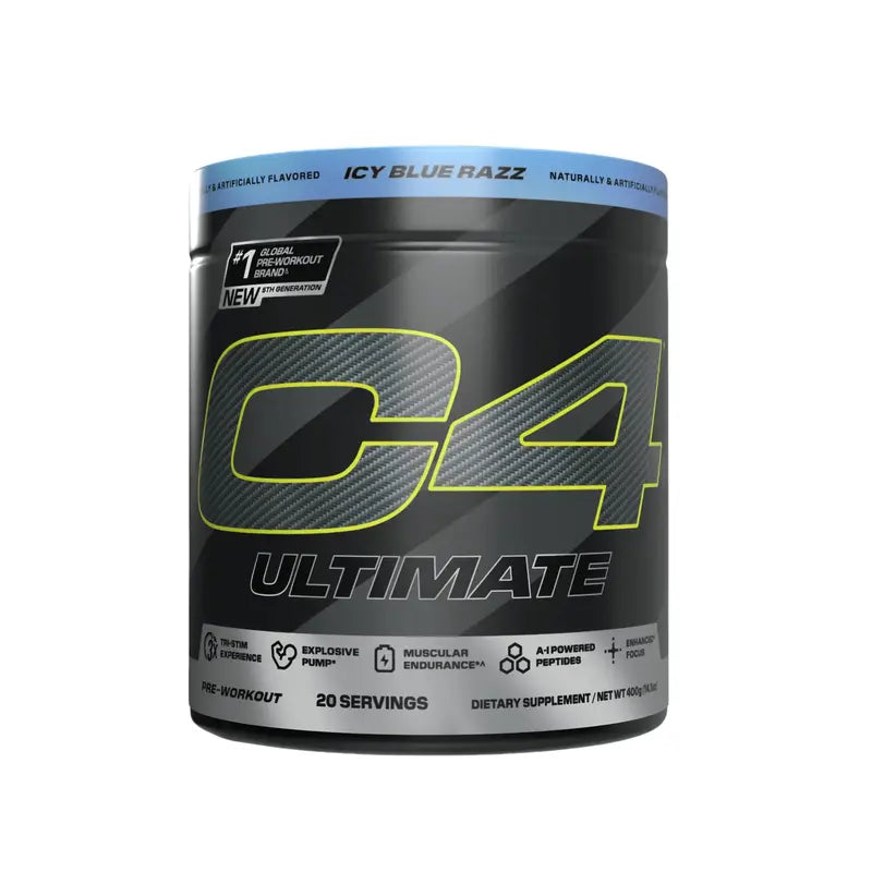 C4 Ultimate Pre Workout Powder Icy Blue Razz Sugar Free Preworkout Energy Supplement for Men & Women 300Mg Caffeine + Teacrine + Dynamine 20 Servings