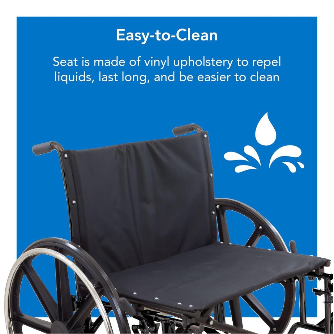 Silla de ruedas Probasics Heavy Duty K0007 con asiento desmontable de longitud de escritorio y reposapiés, ruedas delanteras de 8" y traseras de 24", capacidad de peso de 450 a 600 lb, 22" x 18", WC72218DS