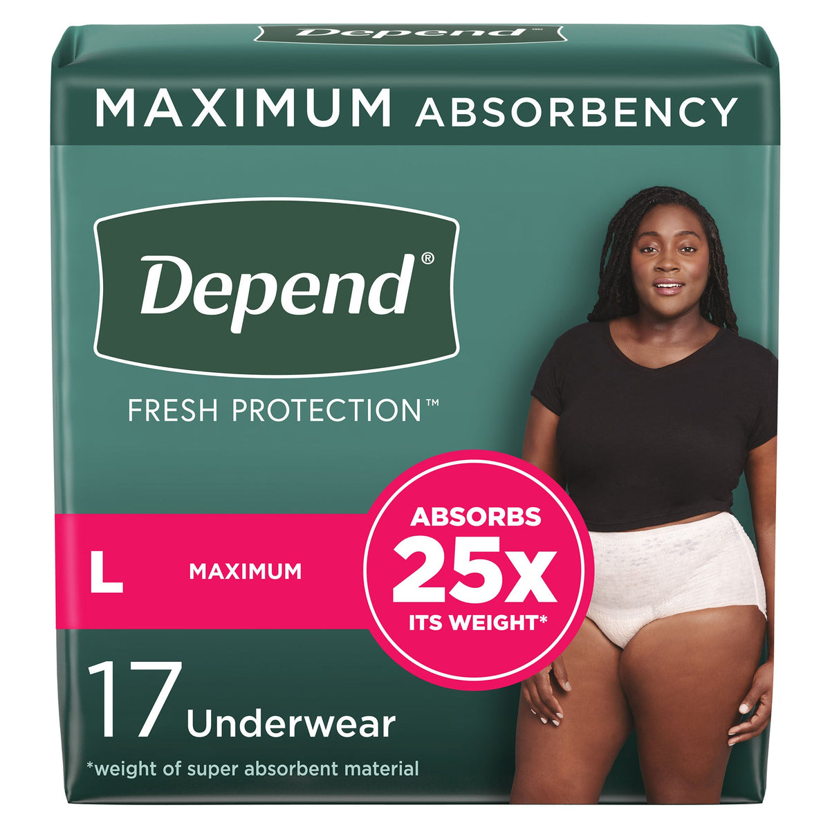 Depend Fresh Protection Women's Absorbent Underwear – Heavy Absorbency, Small to X-Large Large / Pack of 17 Underwears
