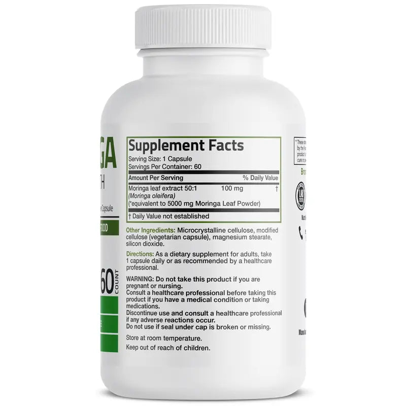 Bronson Moringa Oleifera 5000 Mg Powder Capsules Extra High Potency 50:1 Extract Energizing Superfood Antioxidant Healthcare Dietary Supplement