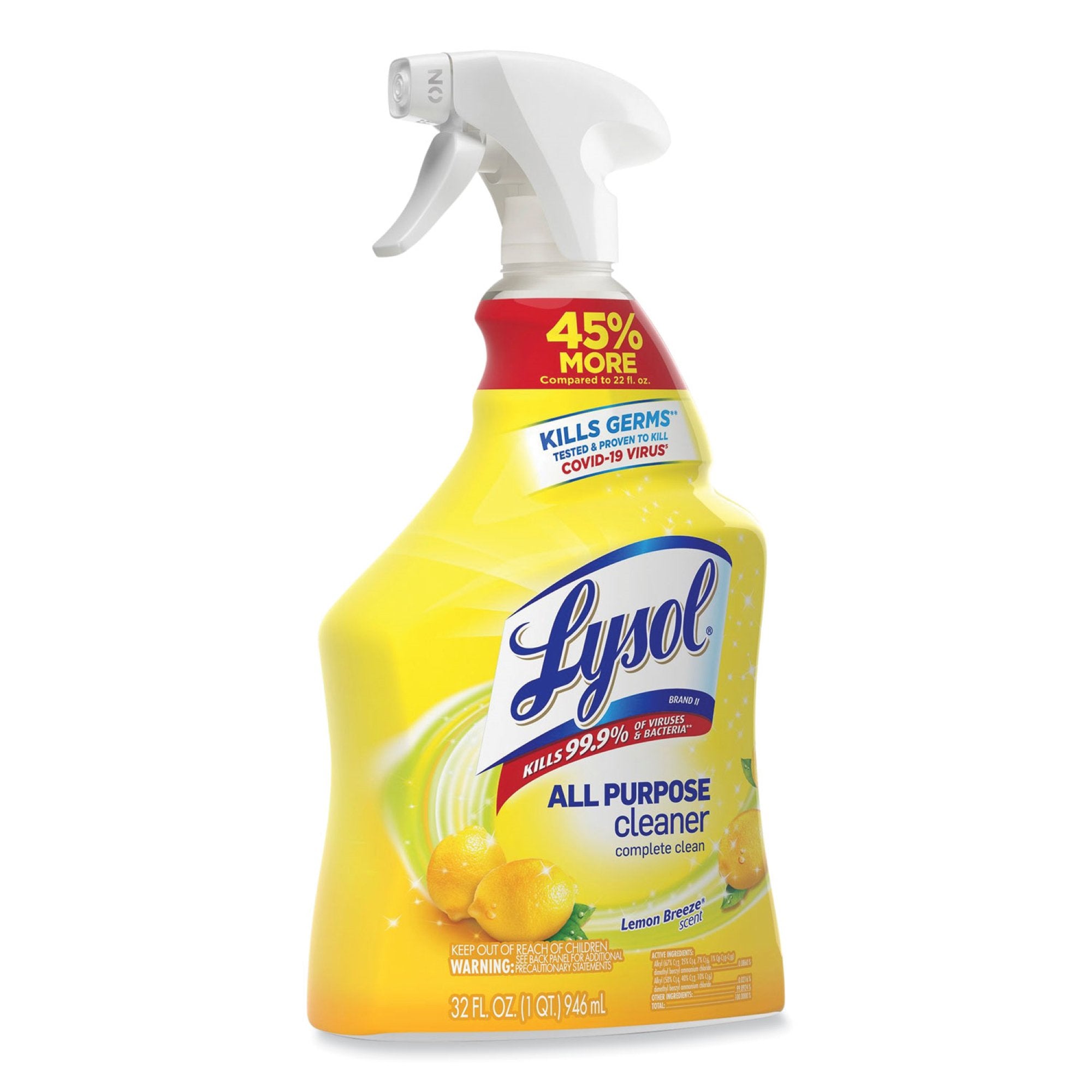 Lysol All Purpose Surface Disinfectant Cleaner Trigger Spray Liquid 32 oz. Bottle Lemon Breeze Scent NonSterile