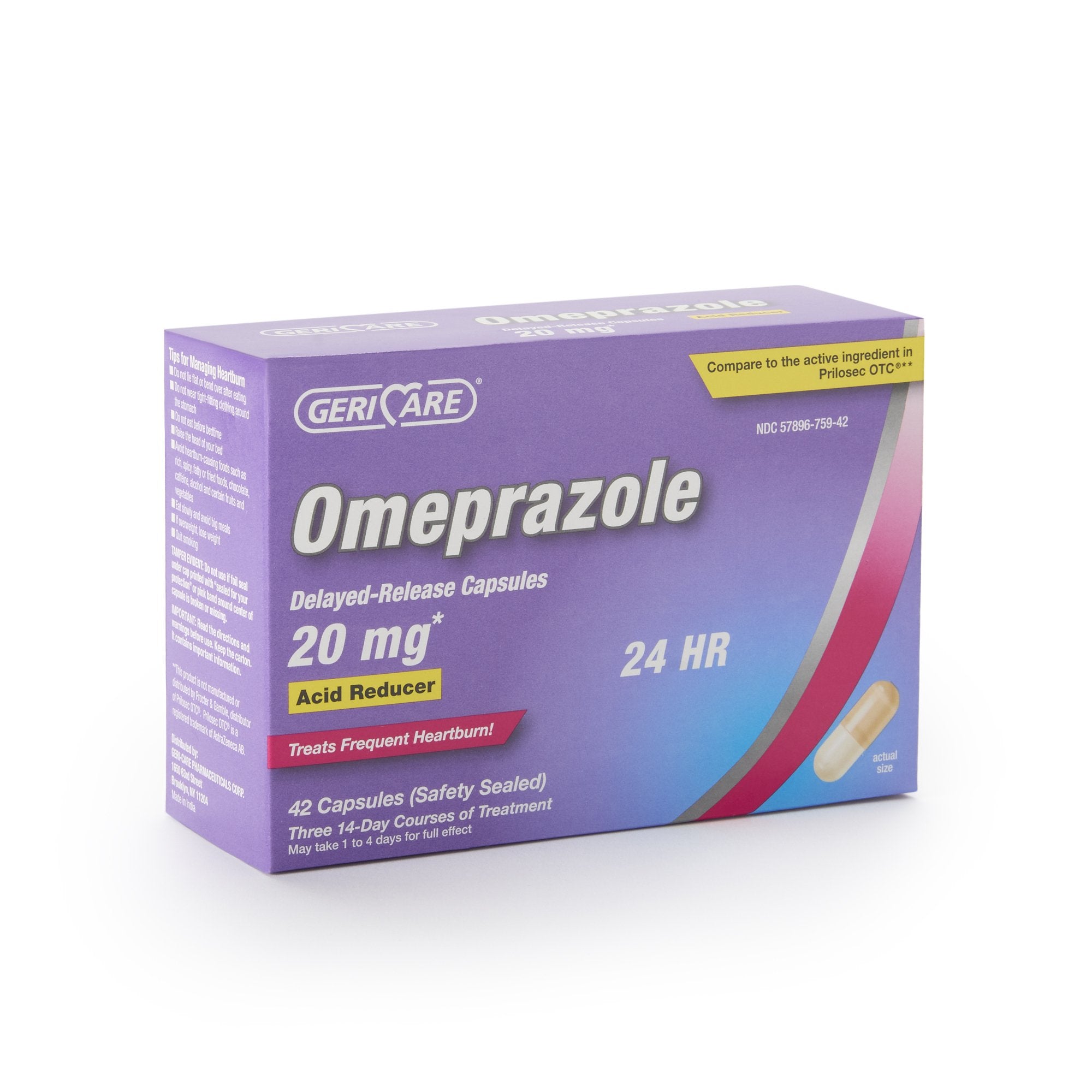 Geri-Care Omeprazole Delayed-Release Capsules – 20.6 mg Antacid, 42 per Box (Case of 24 Boxes), Latex-Free