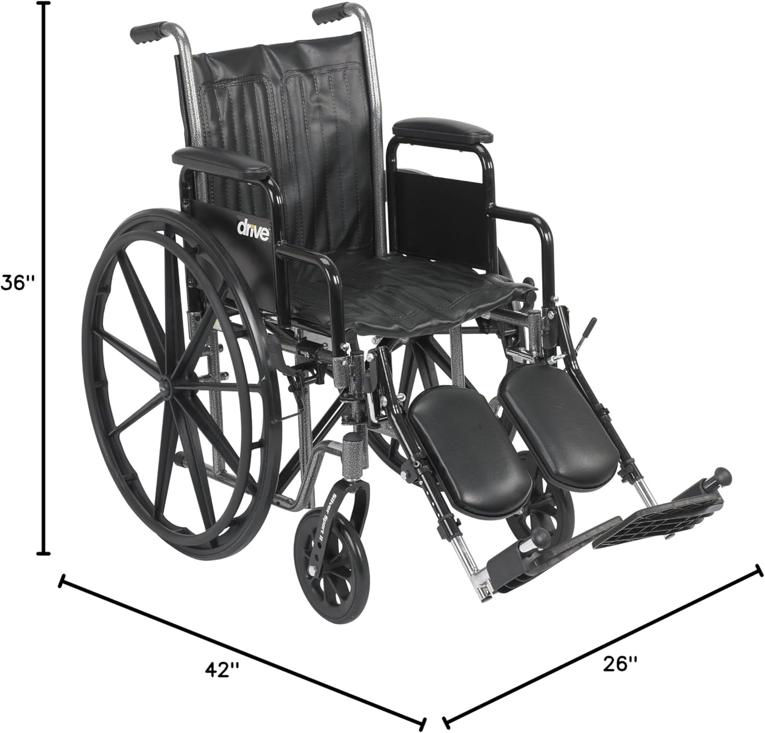 Drive Medical Econ Rem Wheelchair with Detachable Arm and Padded Armrest and Elevating Leg Rests ,8inch front Wheels ,Carry Pocket On Backrest 300 lbs Weight Capacity ,10965P