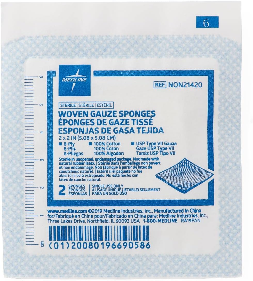 Gauze Sponge Medline 2 X 2 Inch 8-Ply Sterile 2 per Pack, Packaging Type- Case