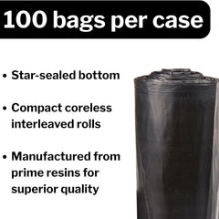Trash Bag McKesson 56 gal. Black LLDPE 1.5 mil 43 X 47 Inch Star Seal Bottom Coreless Roll, Packaging Type- Case
