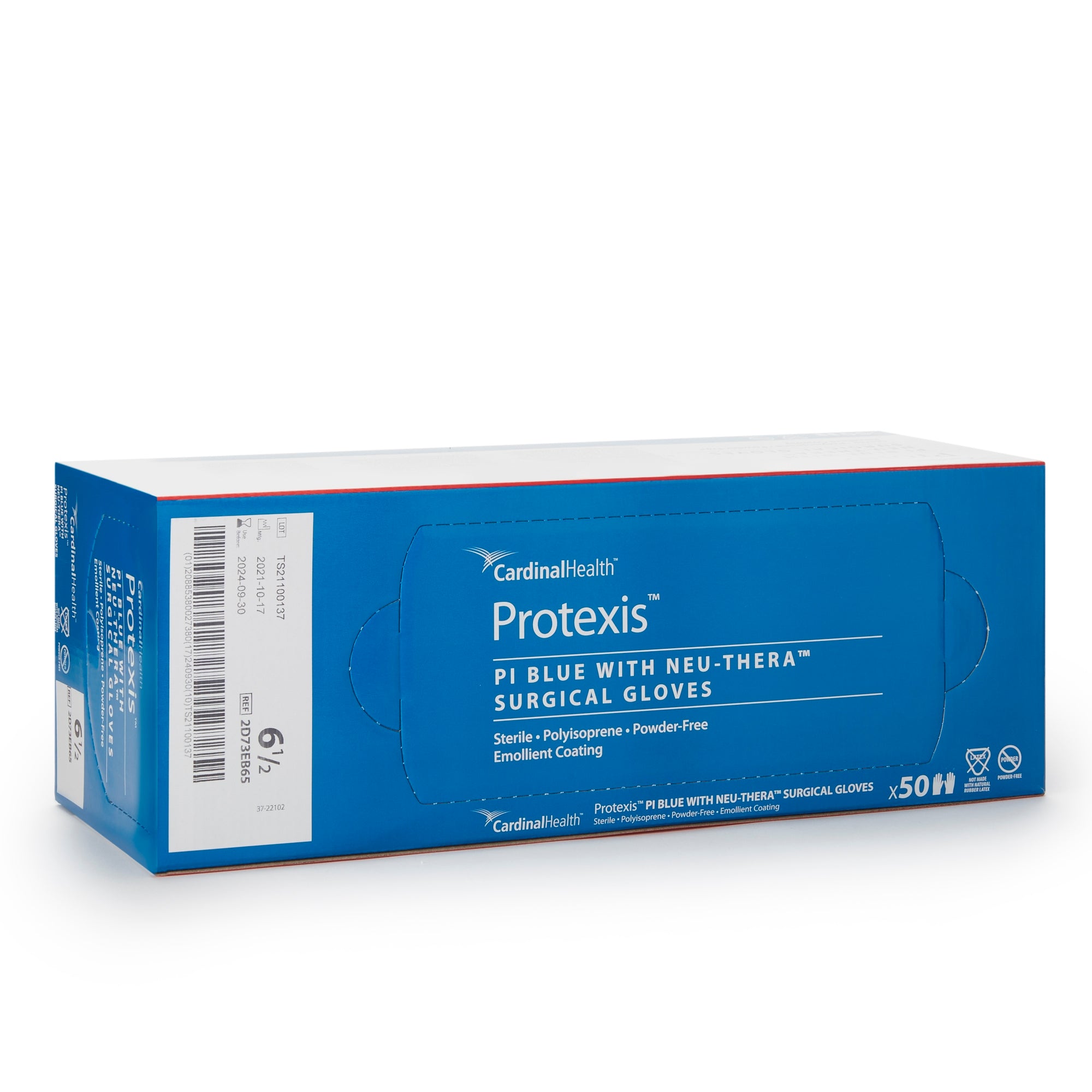 surgical glove esteem blue with neu thera size 6 5 sterile polyisoprene standard cuff length smooth blue not chemo approved packaging type case