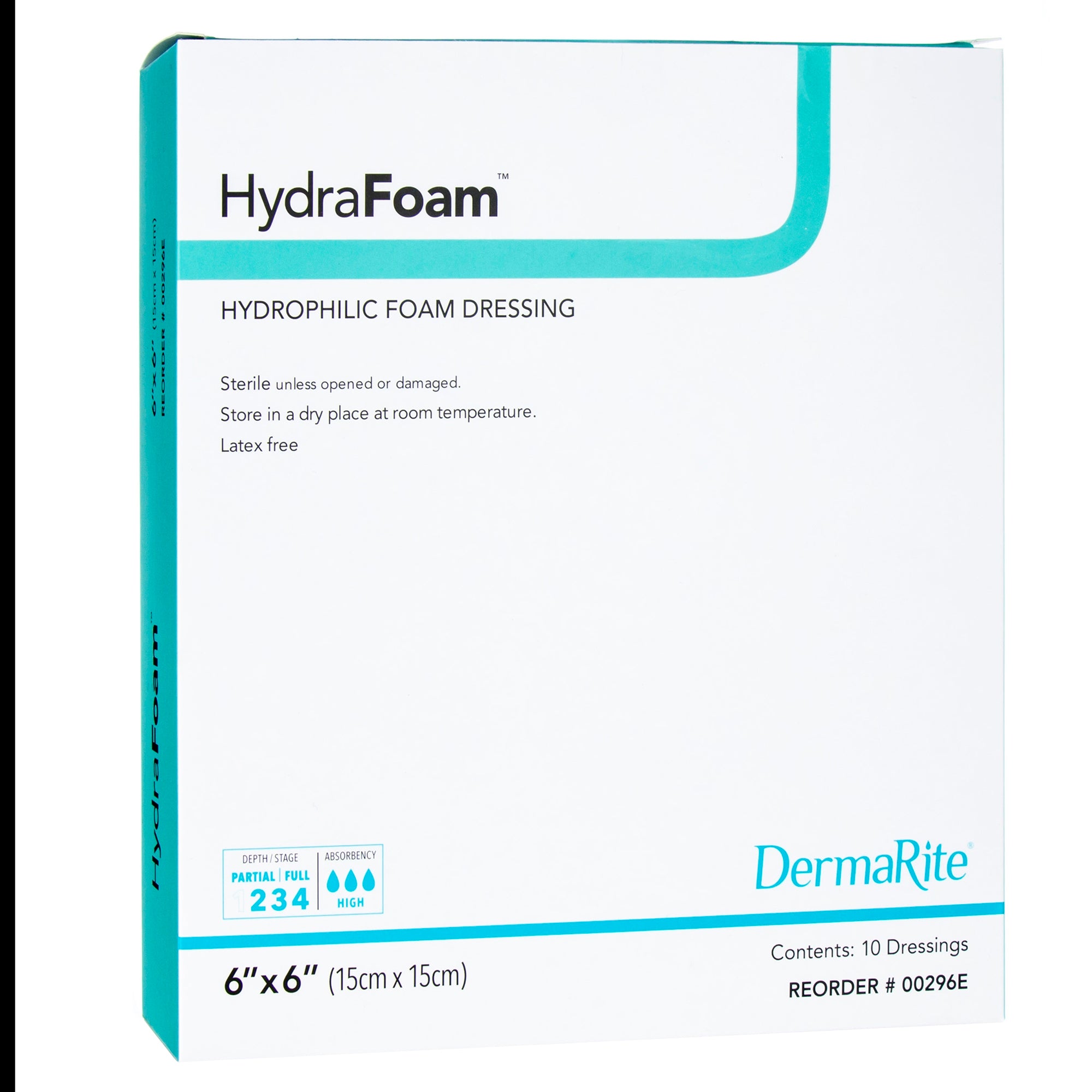 Apósito de espuma HydraFoam de 15 x 15 cm, sin borde, impermeable, no adhesivo, cuadrado, estéril. Embalaje: caja.