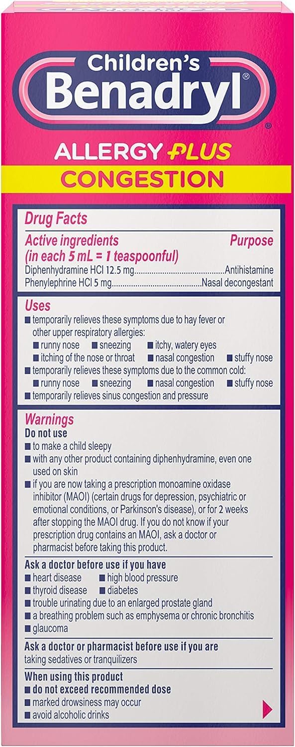 benadryl childrens allergy plus congestion liquid grape flavor 4 ounces children s benadryl allergy plus congestion childrens allergy relief mk1252651ea