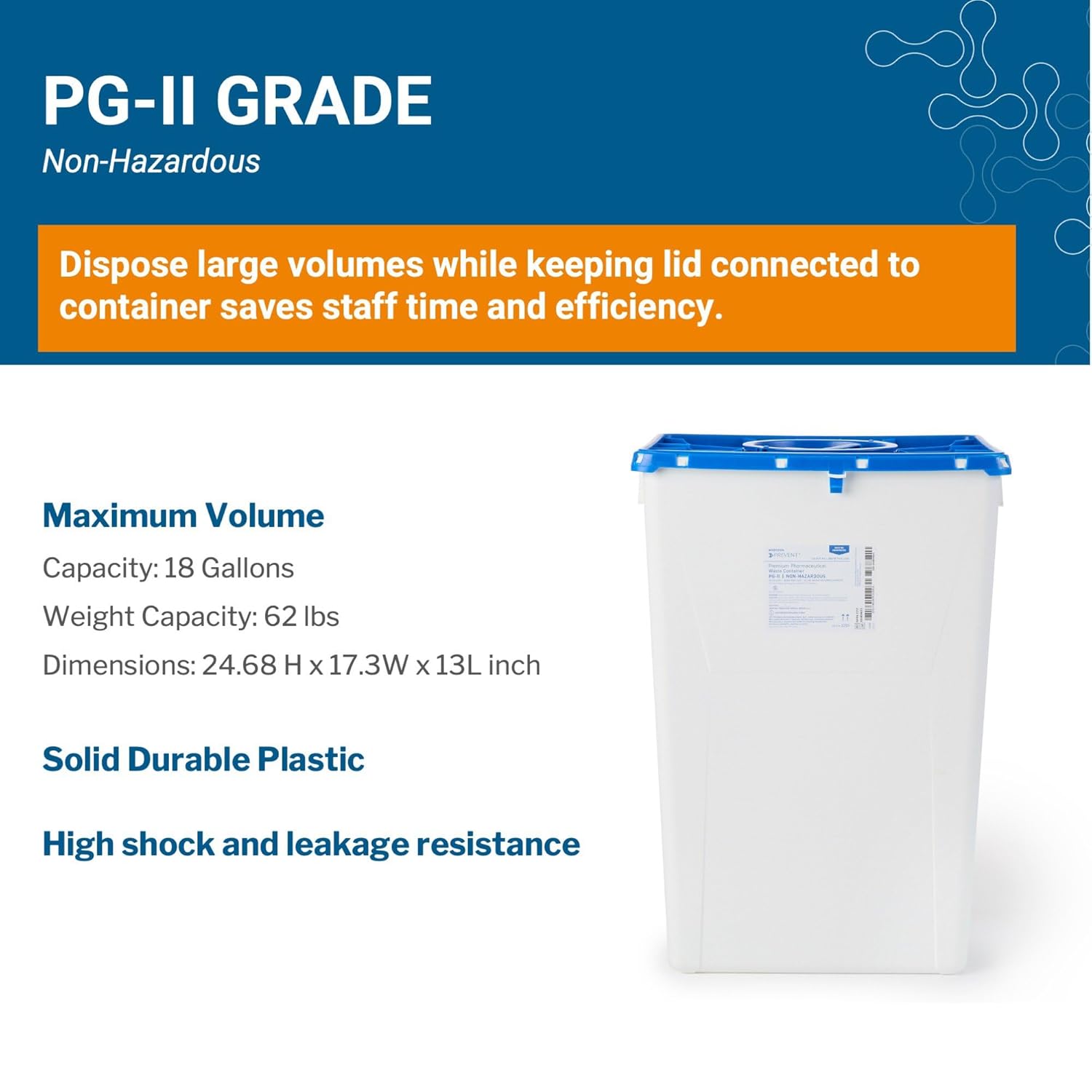 Pharmaceutical Waste Container McKesson Prevent White Base 24-3/5 H X 17-3/10 W X 13 L Inch Vertical Entry 18 Gallon, Packaging Type- Case