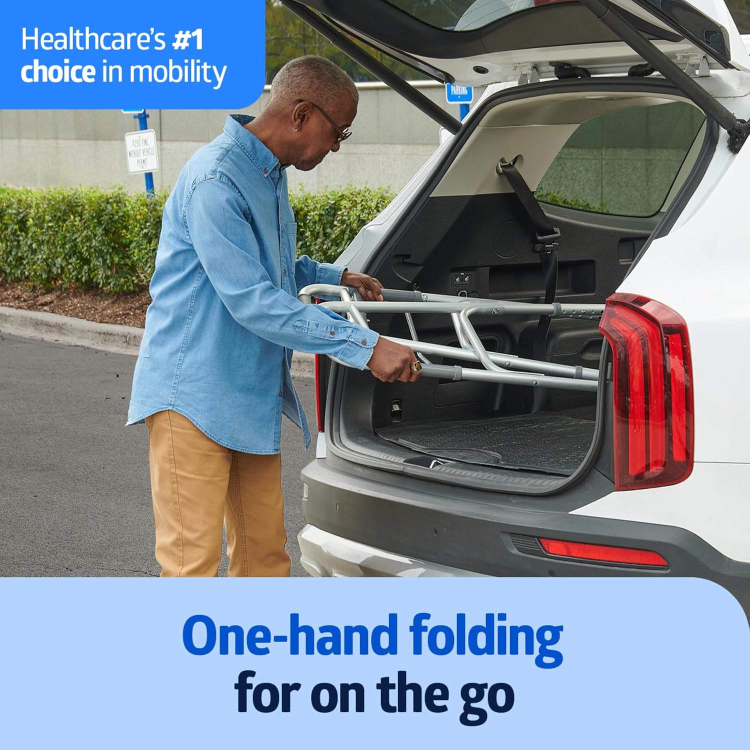 walker adult w 5 wheels folding blue case of 2