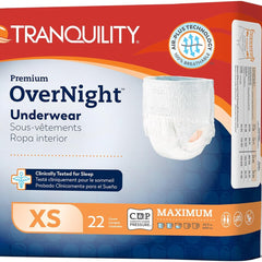 Unisex Adult Absorbent Underwear Tranquility Premium OverNight Pull On with Tear Away Seams X-Small Disposable Heavy Absorbency, Packaging Type- Case