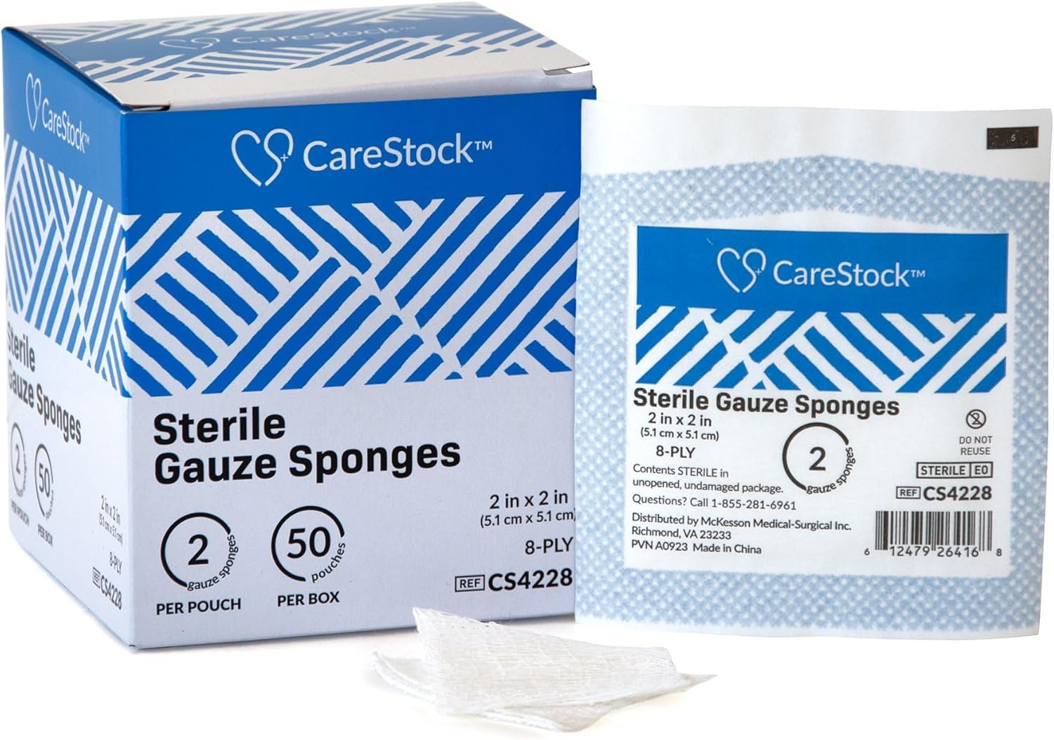 Gauze Sponge CareStock 2 X 2 Inch 8-Ply Sterile 2 per Pack, Packaging Type- Case