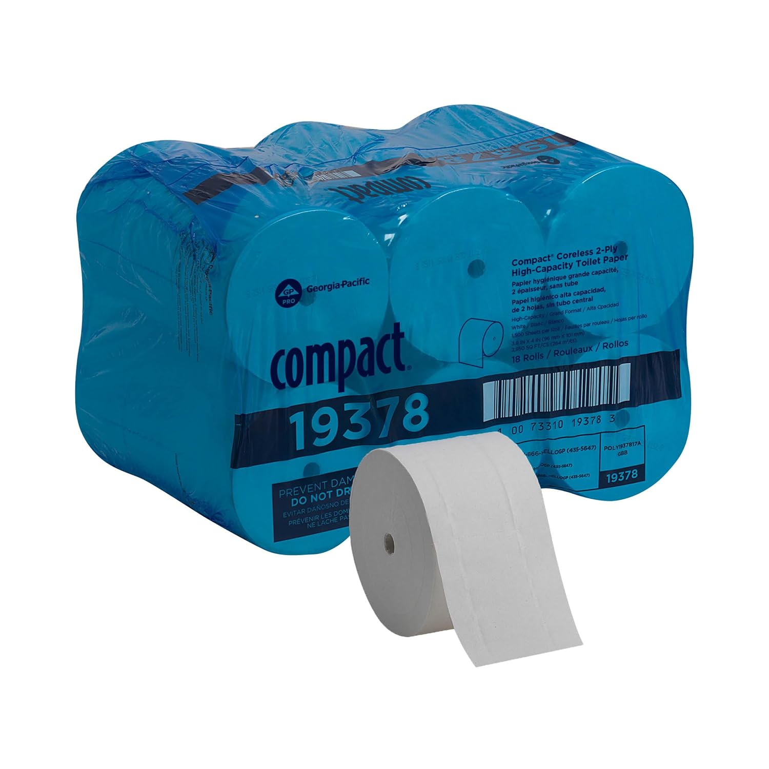 Toilet Tissue Compact White 2-Ply Standard Size Coreless Roll 1500 Sheets 3-4/5 X 4-1/20 Inch, Packaging Type- Case