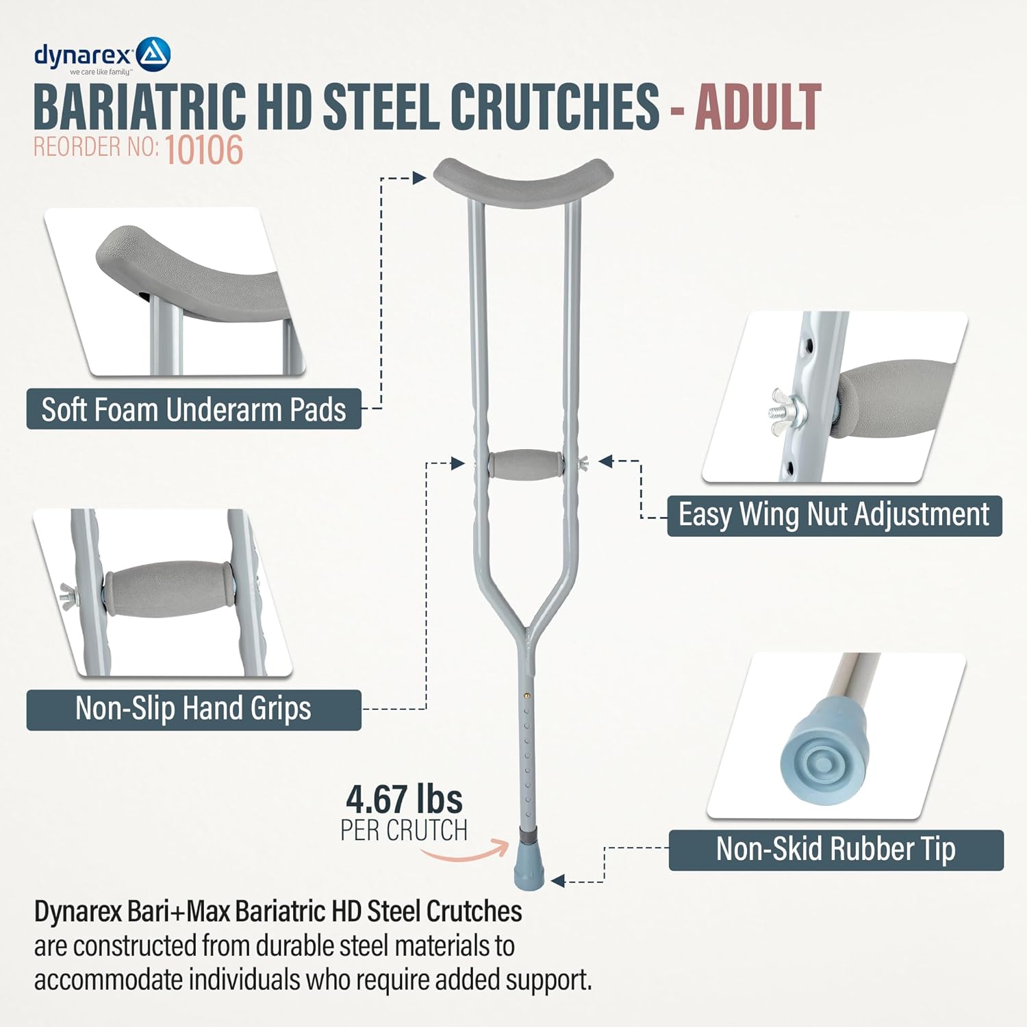 crutches steel h d bariatric adult pair