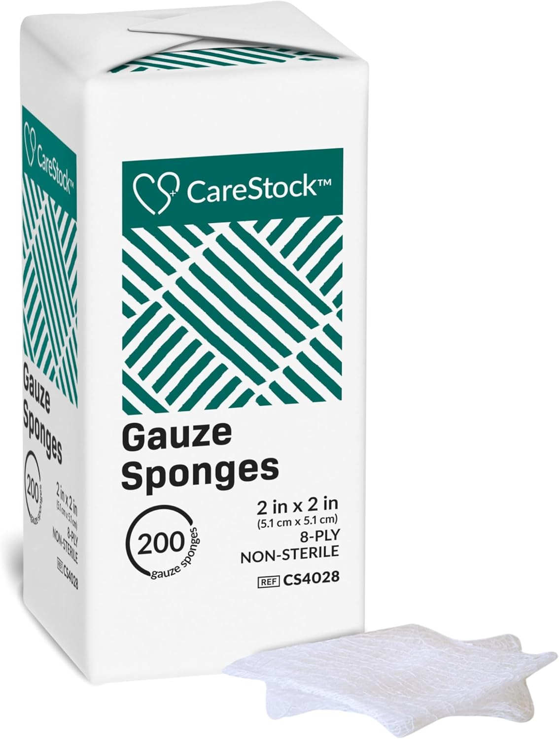 CareStock Gauze Sponges – 2 × 2 in 8-Ply White Cotton Non-Sterile Squares (Case: 25 Packs × 200 = 5,000) | HCPCS A6216