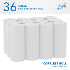 Toilet Tissue Scott Essential White 2-Ply Standard Size Coreless Roll 1000 Sheets 3-9/10 X 4 Inch, Packaging Type - Case