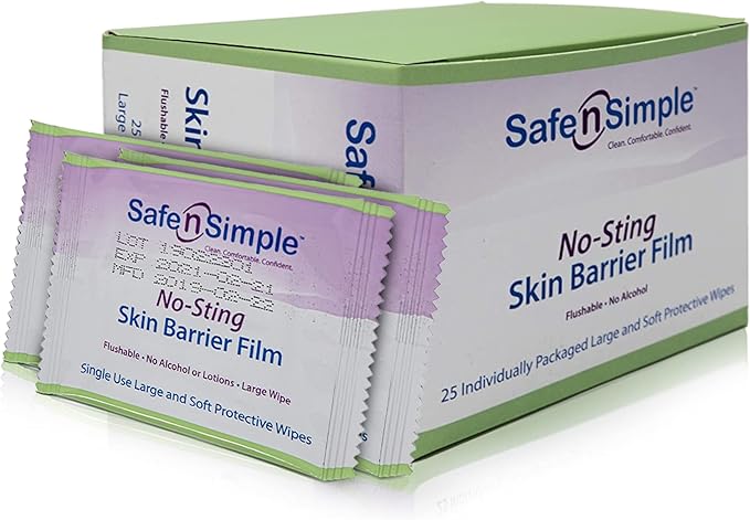skin barrier wipe safe n simple no sting 60 20 strength purified water polyvinylpyrrolidone glycerin propylene glycol individual packet large nonsterile packaging type case