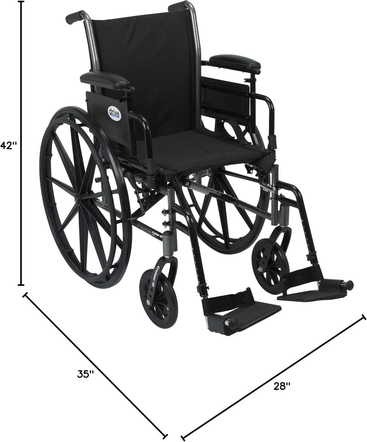 Drive Medical Rem Wheelchair with Detachable Arm and Padded Armrest and Swing-away Elevating Leg-rests ,8inch front Wheels ,Carry Pocket On Backrest ,10965S