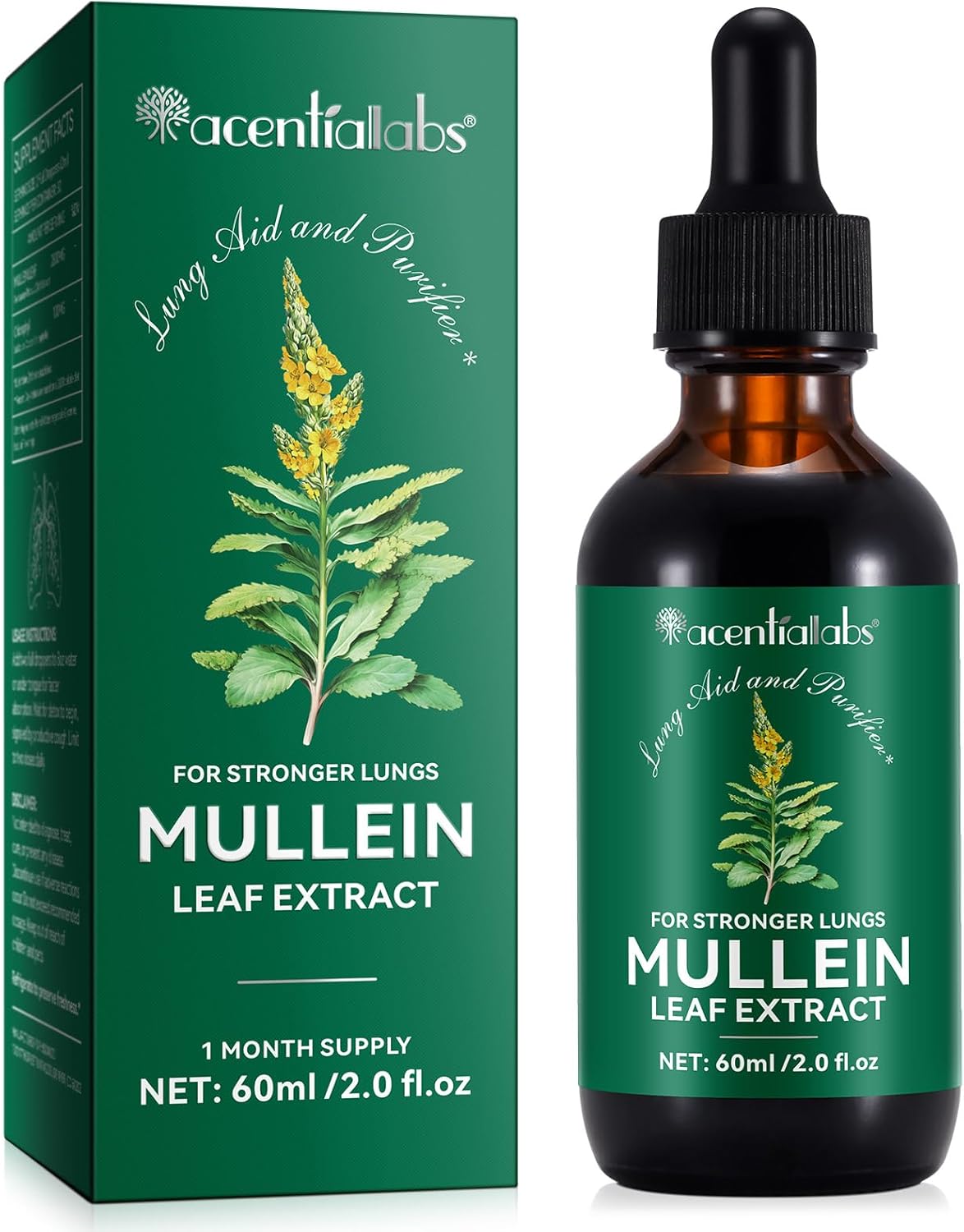 Acentiallabs Mullein Leaf Extract & Chlorophyll Extract Drops for Lungs-60Ml - Edible Healthcare Supplement Dietary Fitness