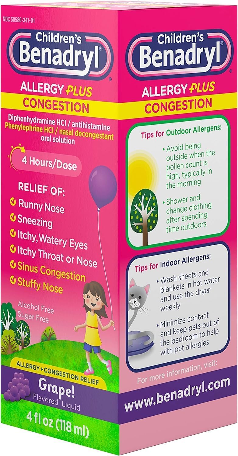 benadryl childrens allergy plus congestion liquid grape flavor 4 ounces children s benadryl allergy plus congestion childrens allergy relief mk1252651ea