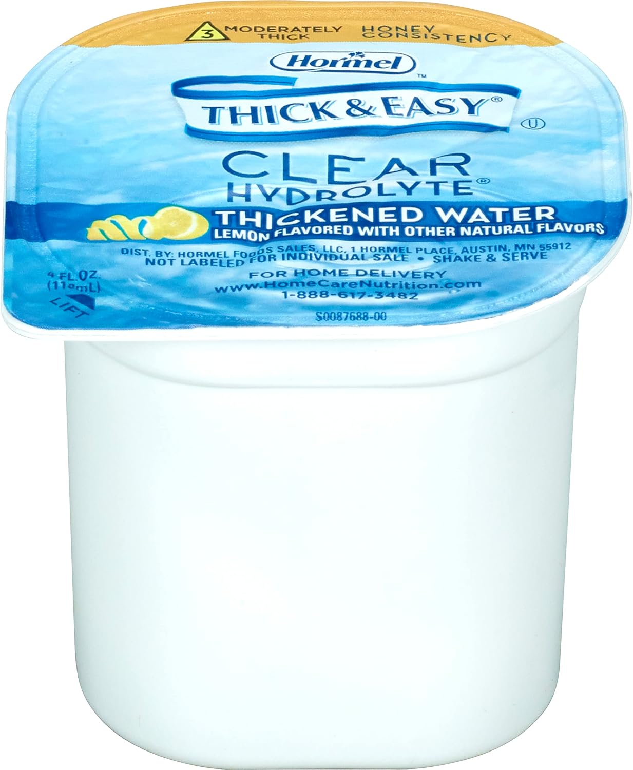 Thickened Water Thick & Easy Hydrolyte 4 oz. Portion Cup Lemon Flavor Liquid IDDSI Level 2 Mildly Thick, Packaging Type- Case