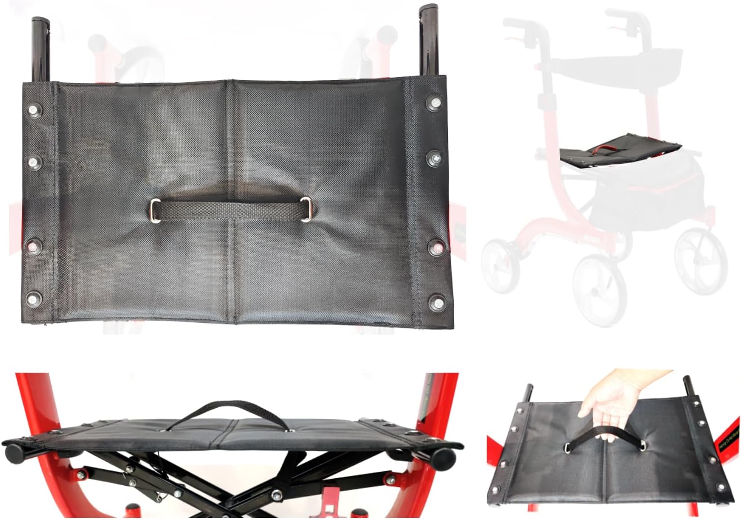 Drive Medical 10266 Nitro rollator seat Replacement,10.5"*18",w/Hardware and Tools,(12.Seat/Hdwr 1026608,13.Folding Strap Assy 1026609.),for Standard Model and Tall Model,1Ea,Black