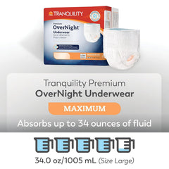 unisex adult absorbent underwear tranquility premium overnight pull on with tear away seams large disposable heavy absorbency packaging type case