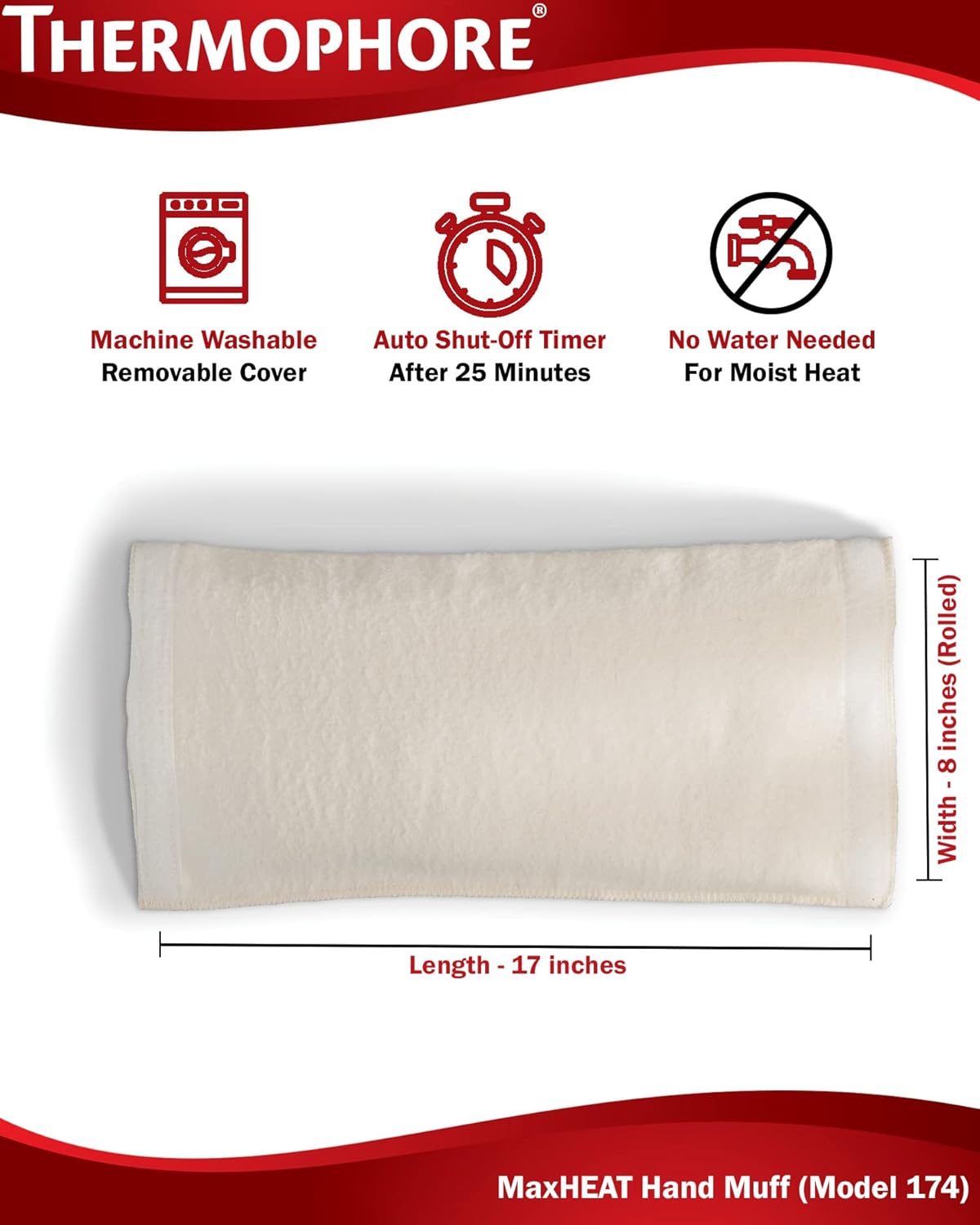 thermophore maxheat muff hand size 8 x17 rolled