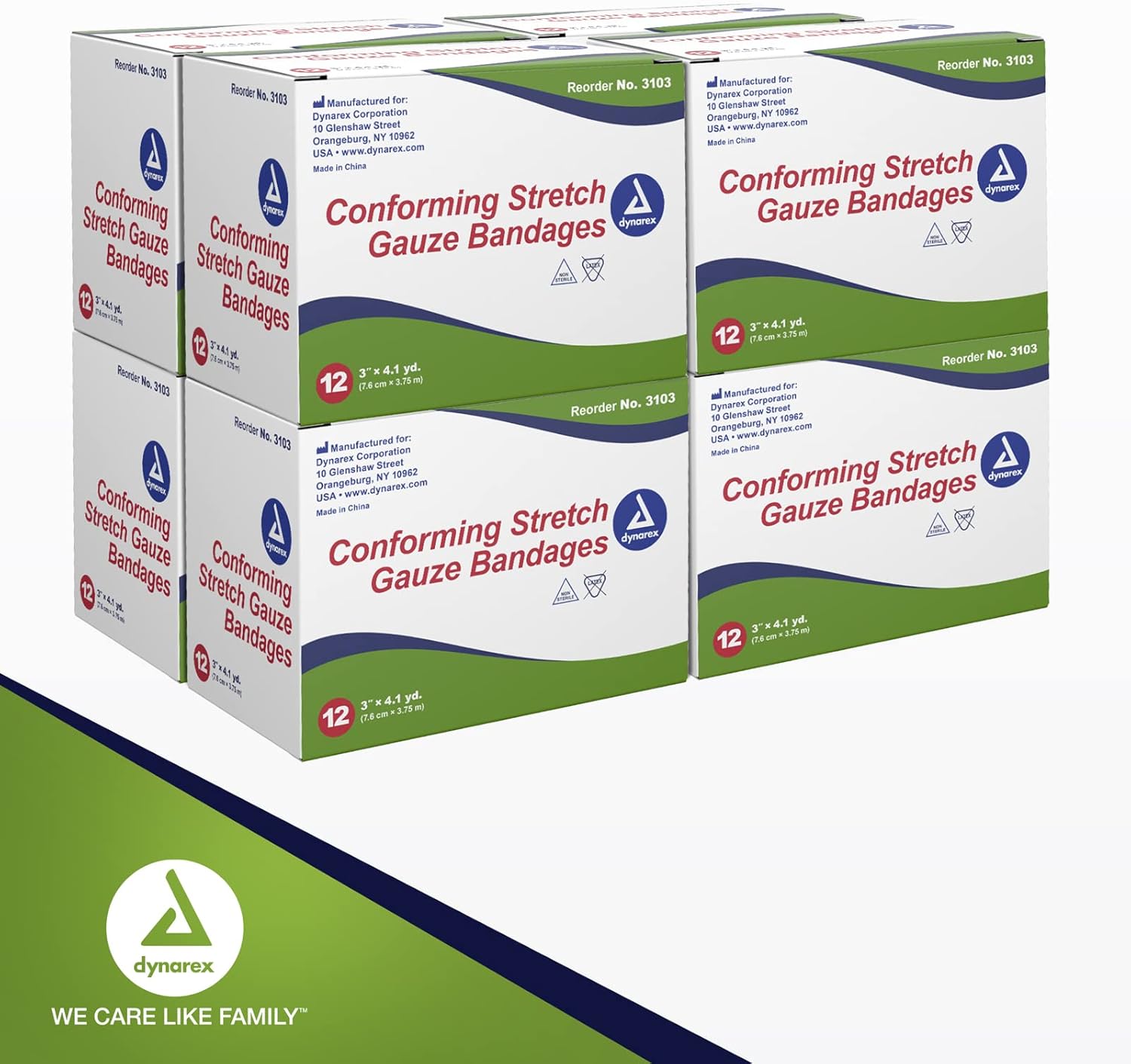 Conforming Bandage Dynarex 3 Inch X 4-1/10 Yard 1-Ply NonSterile 12 per Pack, Packaging Type- Case