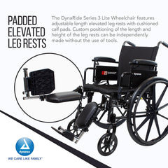 Dynarex DynaRide S3 X-Lite Wheelchair with Fixed desk arm, Elevating Leg rest, FR ,8inch Front 24" Back Wheels ,300lbs Capacity
