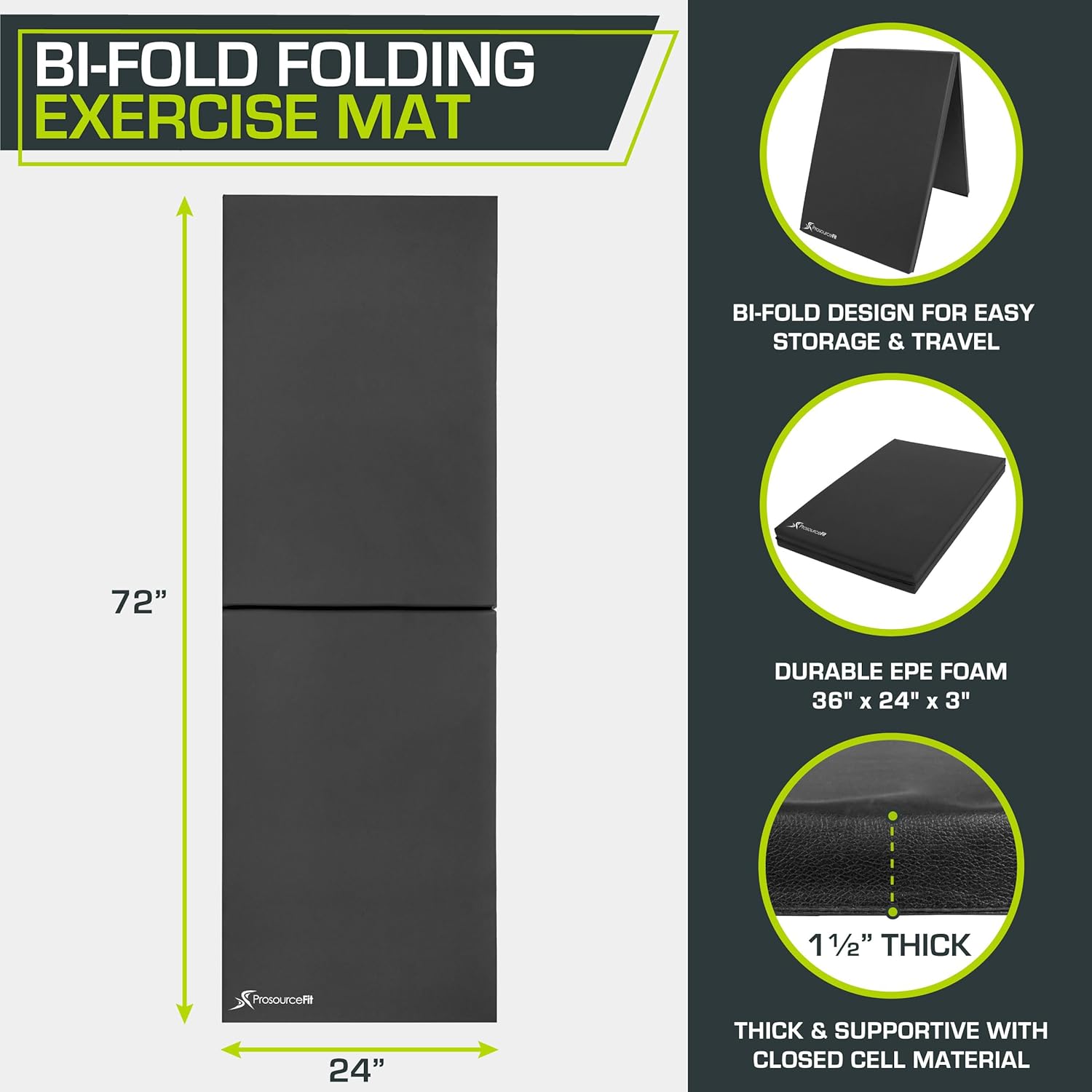 Colchoneta plegable ProsourceFit de 1,83 m x 60 cm con asas para MMA, gimnasia y entrenamientos básicos