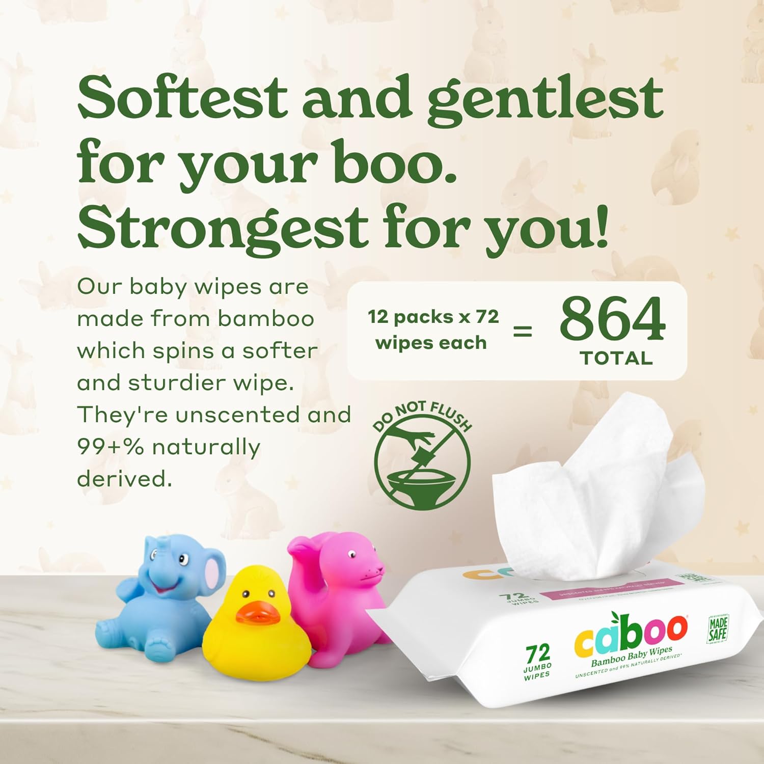 caboo baby wipes bamboo 72 count case of 12 1 count