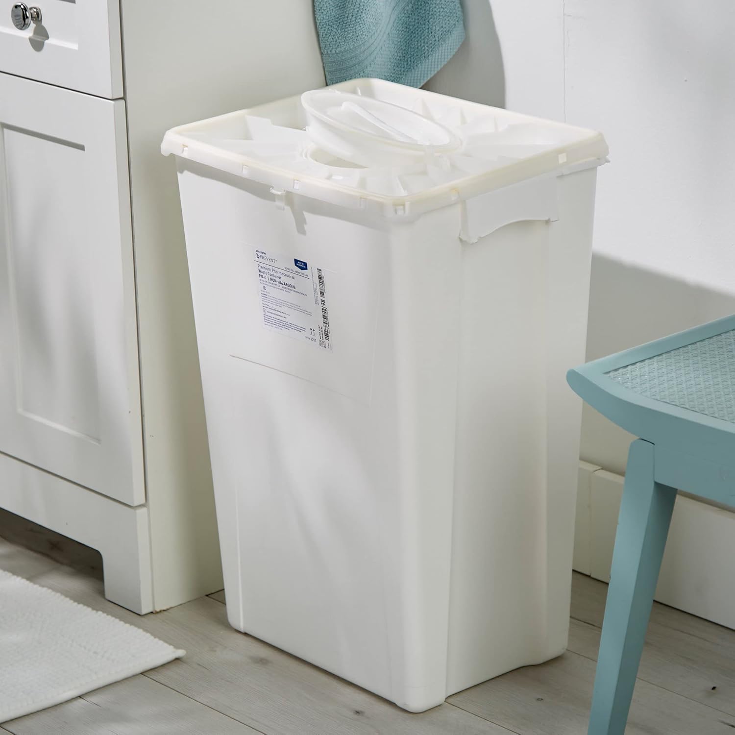 Pharmaceutical Waste Container McKesson Prevent White Base 24-3/5 H X 17-3/10 W X 13 L Inch Vertical Entry 18 Gallon, Packaging Type- Case