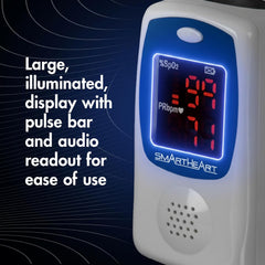 SmartHeart Talking Pulse Oximeter | Audible Result Announcement | Blood Oxygen Saturation | Complete System Monitor Lanyard and Batteries | Portable Spot-Check Monitoring