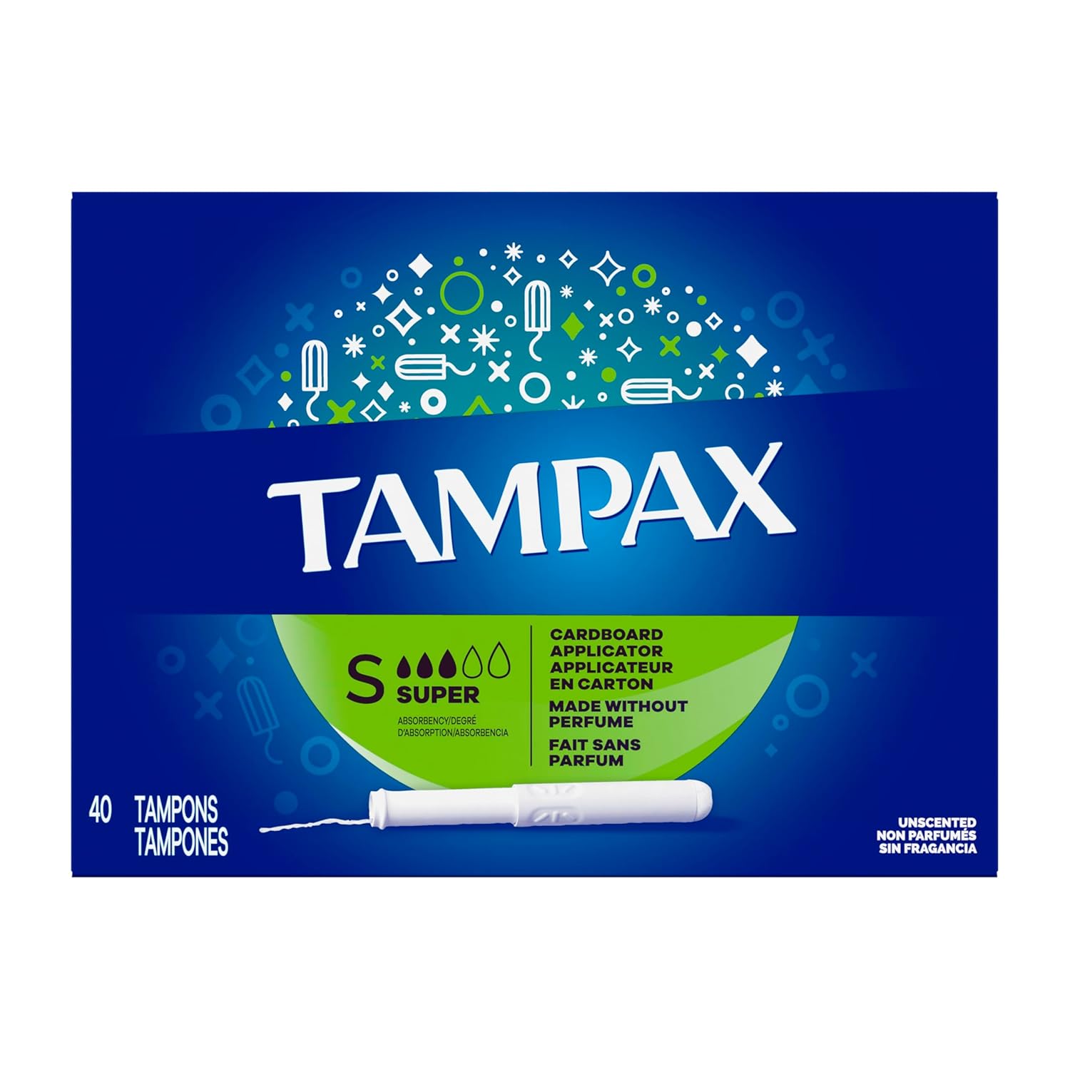 tampon tampax super absorbency cardboard applicator individually wrapped packaging type box