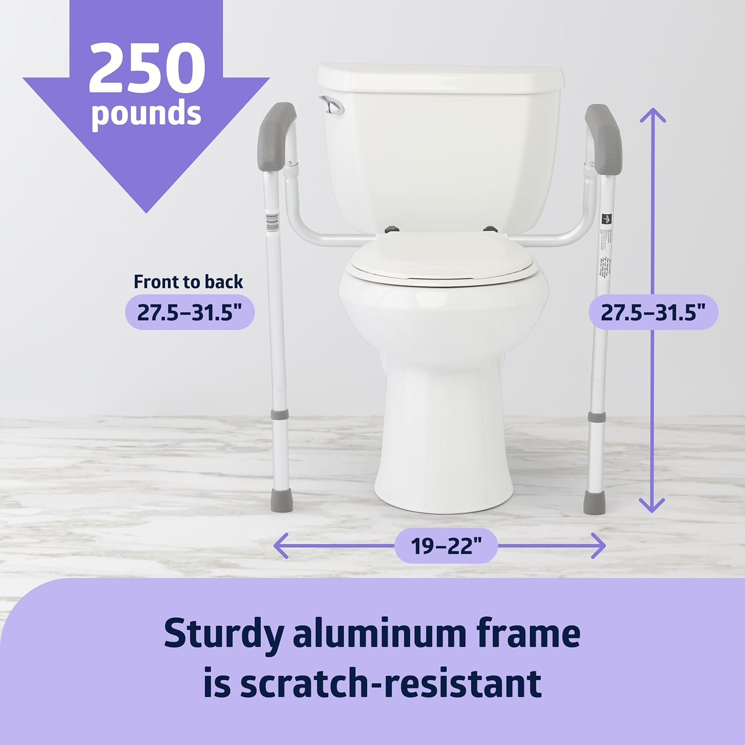 Toilet safety aid with sturdy arms