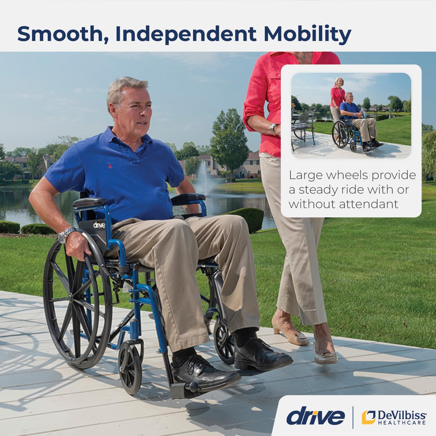 Drive Medical Blue Streak 20 Single Axle Wc W/flip-back Desk Arms & Elr
