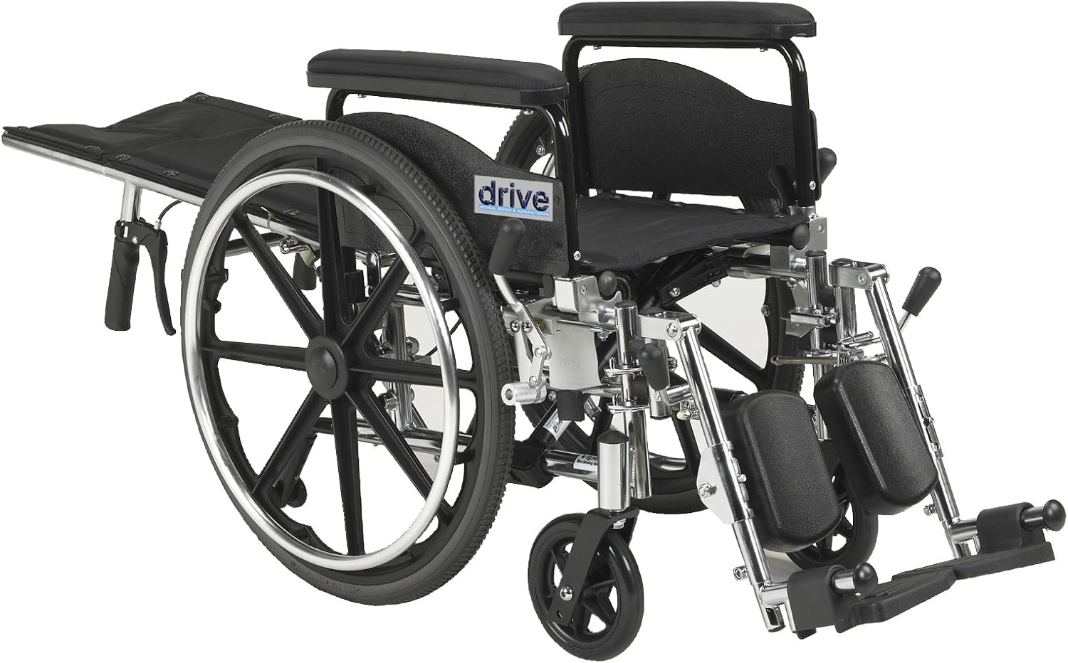Drive Medical Viper Plus Reclining Wheelchair with Fixed Flip Desk Arms and Elevating Leg Rests ,8" front Wheels ,Carry Pocket On Backrest 250 lbs Weight Capacity ,15.75(D) x 18(W) x 19.5(H) ,10971B