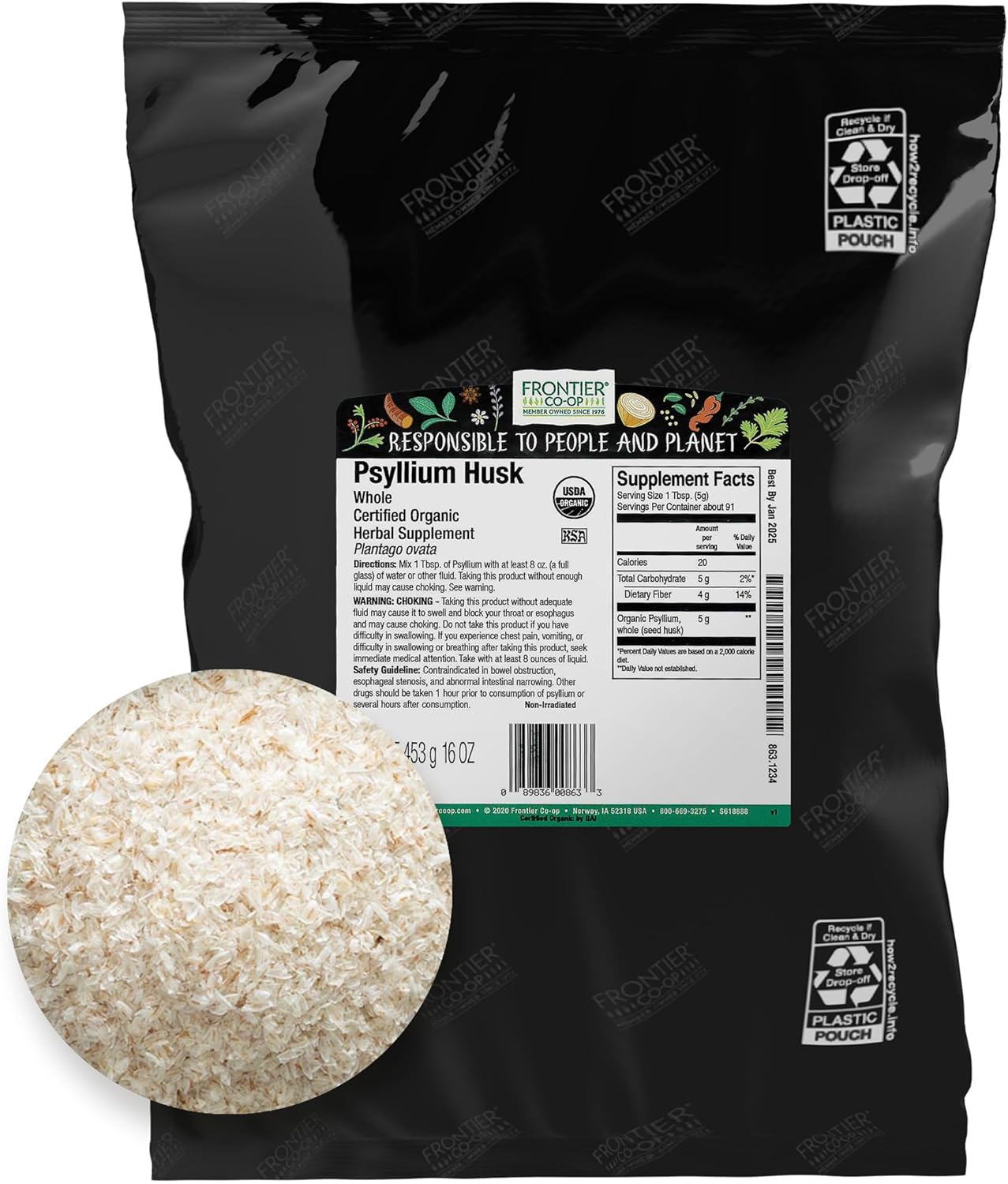 Frontier Herb Organic Psyllium Seed Husk Powder - Single Bulk Item - 1lb