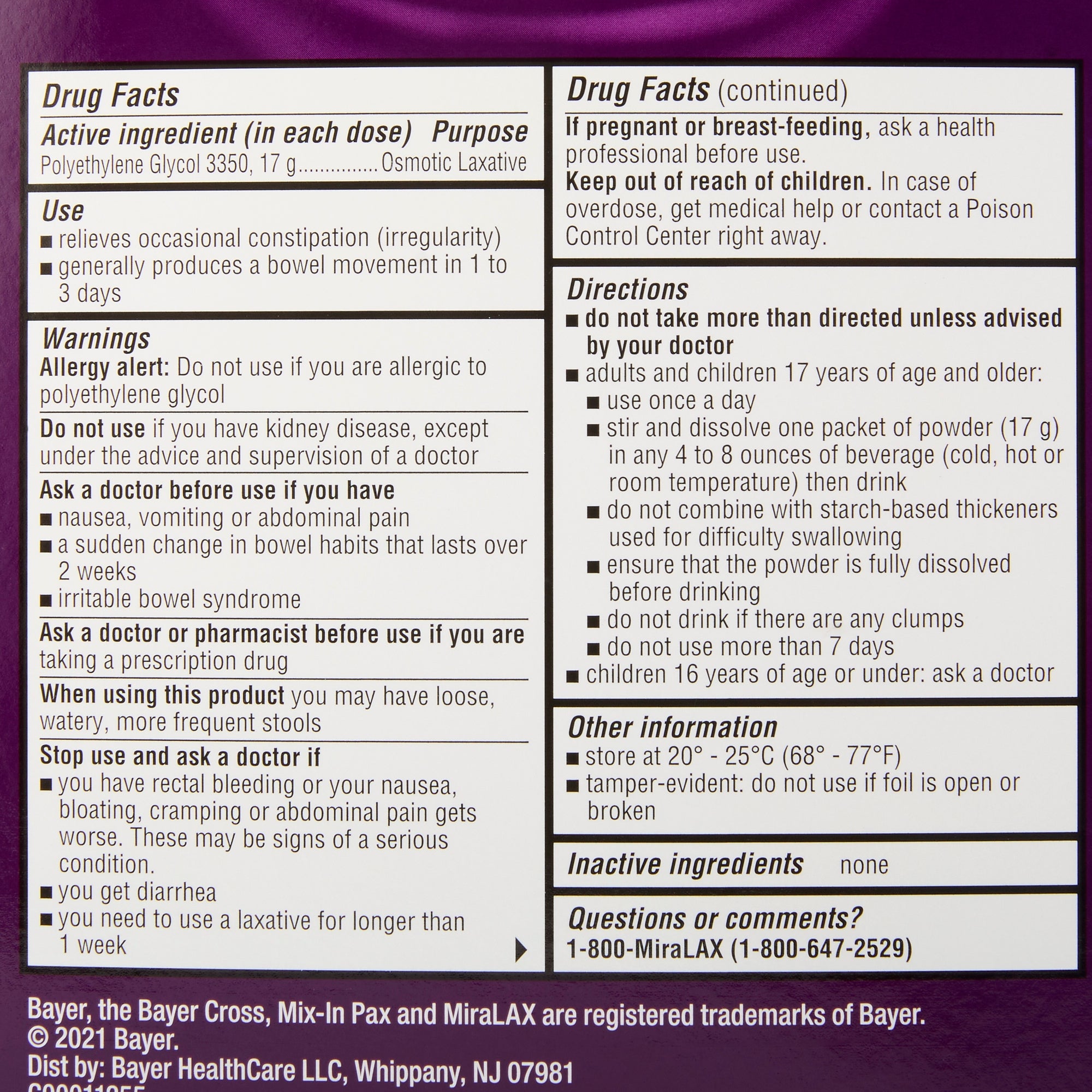 Laxative MiraLAX Powder 24 per Box 17 Gram Strength Polyethylene Glycol 3350, Packaging Type- Box