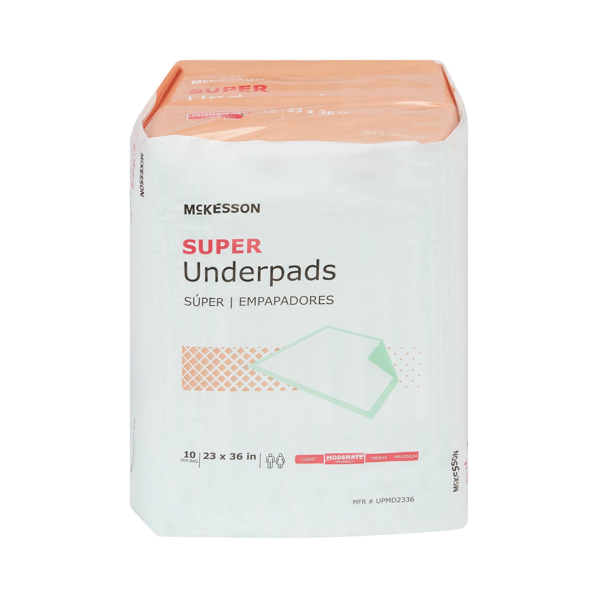 McKesson Super Disposable Underpads – Moderate Absorbency Fluff/Polymer, Green Backsheet, 23 × 36 in | HCPCS T4542