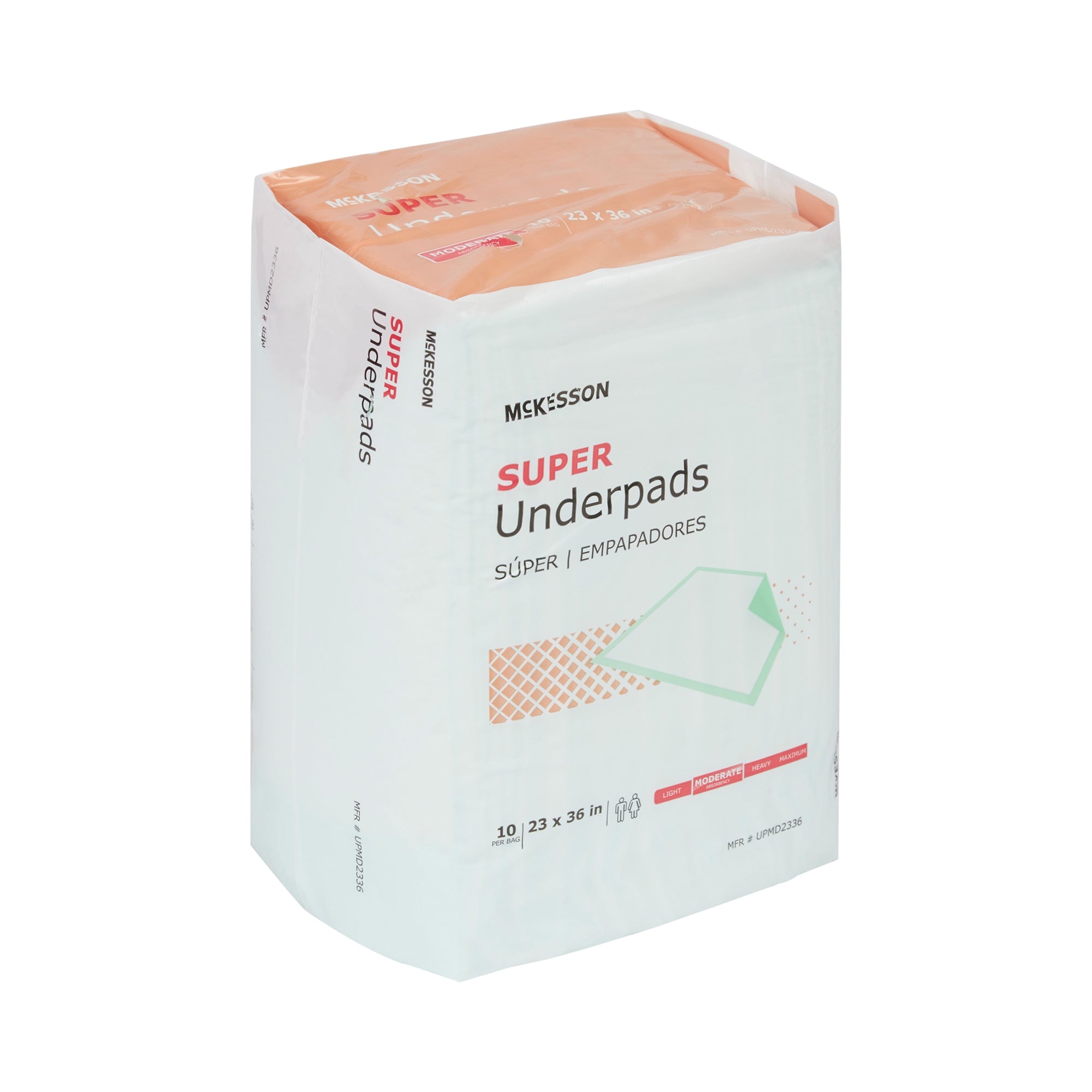 McKesson Super Disposable Underpads – Moderate Absorbency Fluff/Polymer, Green Backsheet, 23 × 36 in | HCPCS T4542