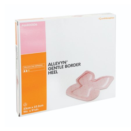 Apósito de espuma Allevyn Gentle Border Heel de 9 x 9-1/8 pulgadas con borde de película, adhesivo de gel de silicona para talón, estéril. Tipo de embalaje: individual.