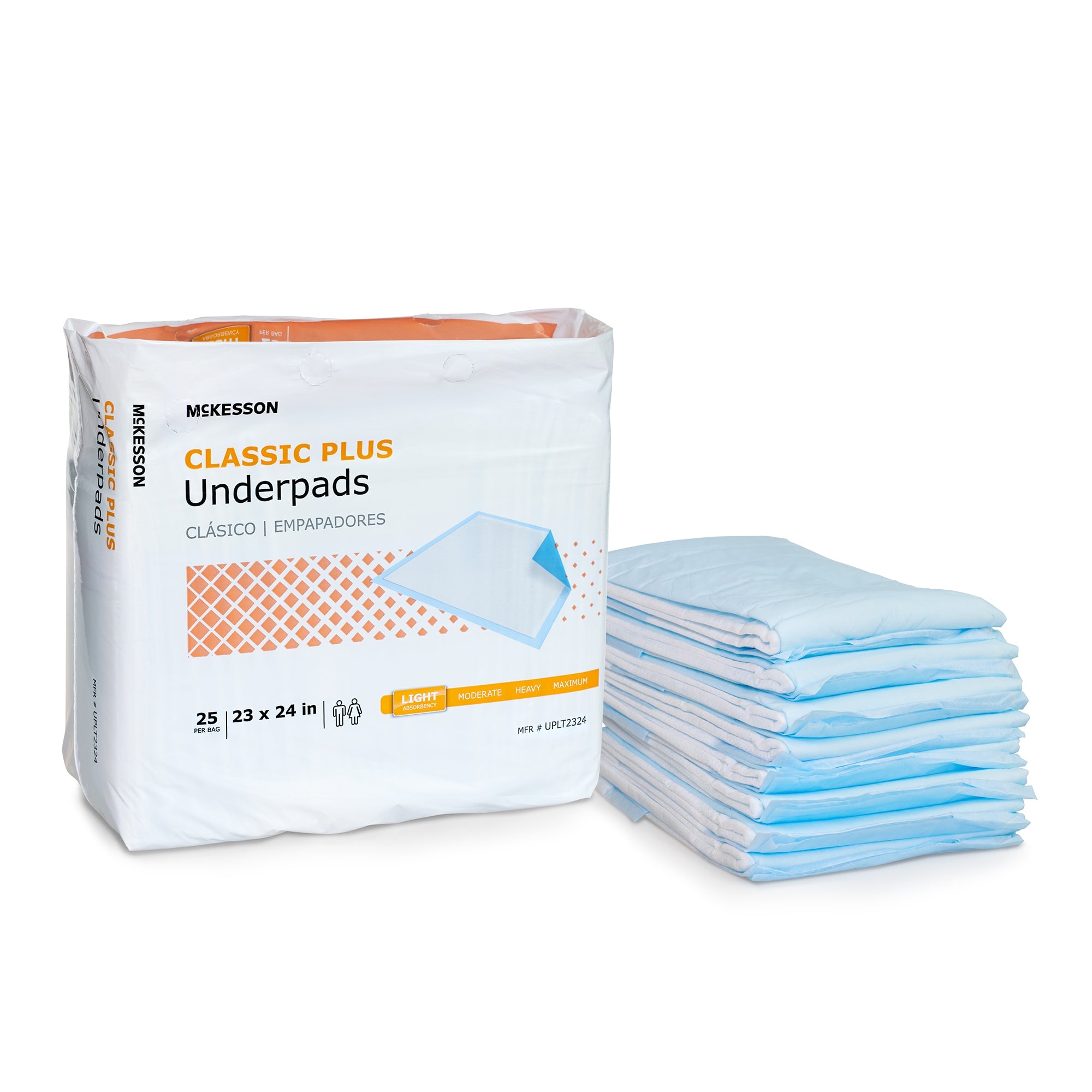 Disposable Underpad McKesson Classic Plus 23 X 24 Inch Fluff / Polymer Light Absorbency | 8BG/Case
