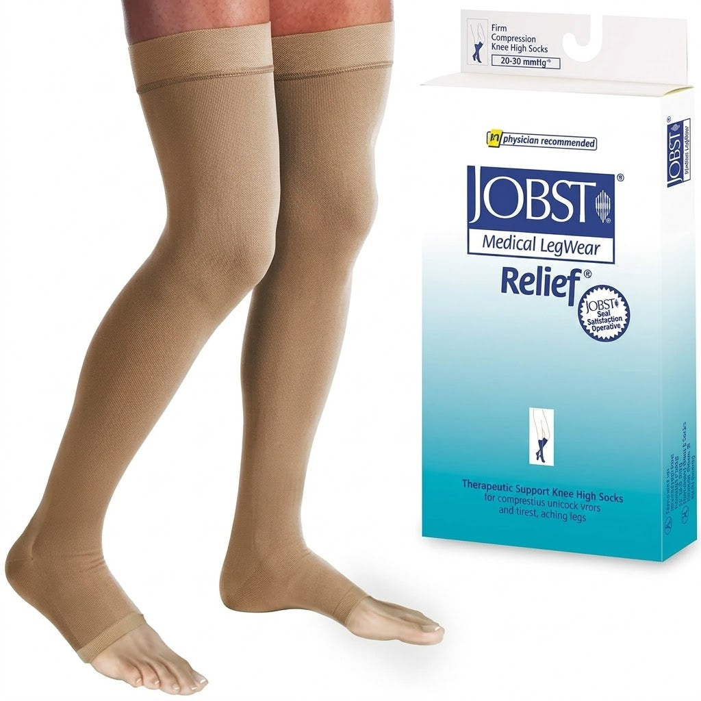 Jobst Relief 20-30 Thigh-hi Dot Ot Beige Med Silicone Band