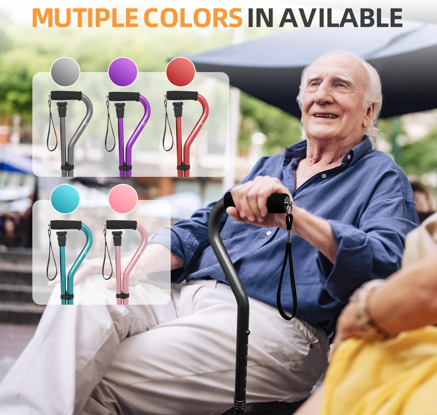 Walking Cane for Men & Women Adjustable Cane with Offset Soft Cushioned Handle  Portable Lightweight Sturdy Mobility Walker Aid for Elderly, Seniors Collapsible Cane