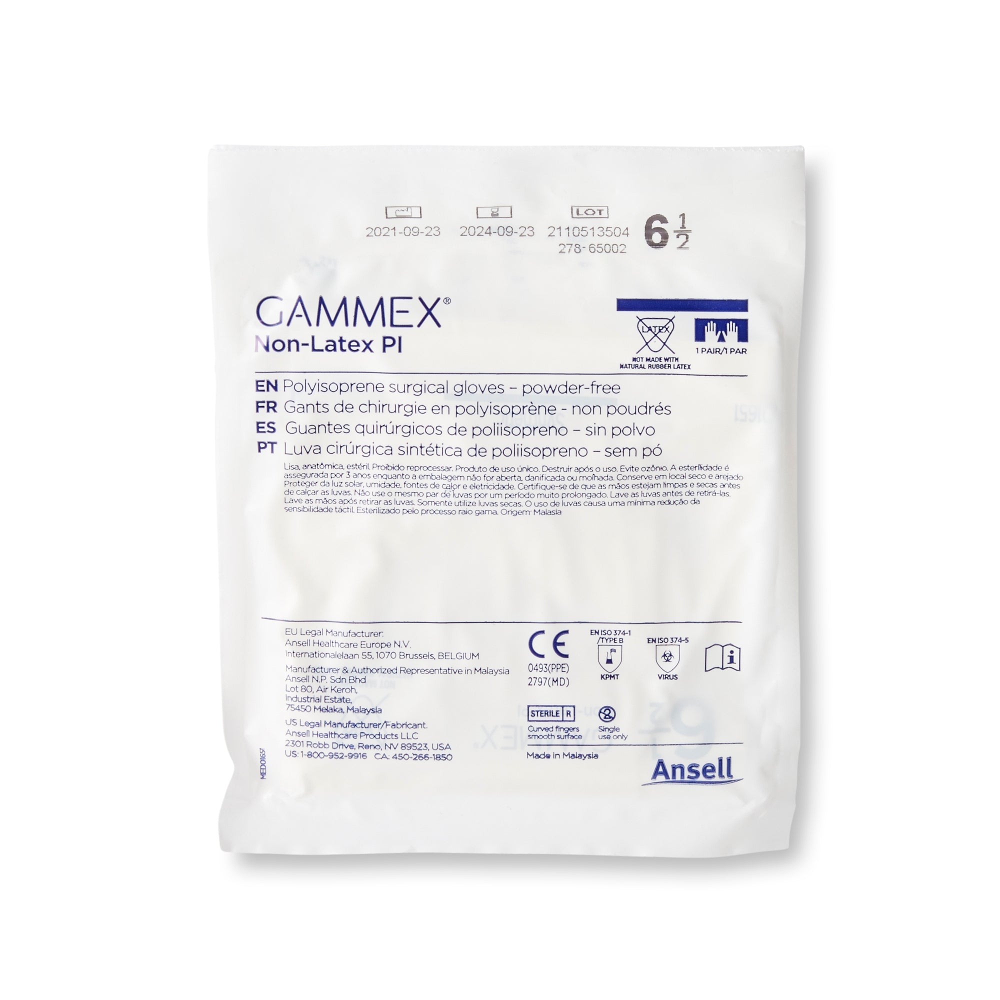 Surgical Glove GAMMEX Non-Latex PI Size 6.5 Sterile Polyisoprene Standard Cuff Length Micro-Textured White Chemo Tested | 50Pair/Box