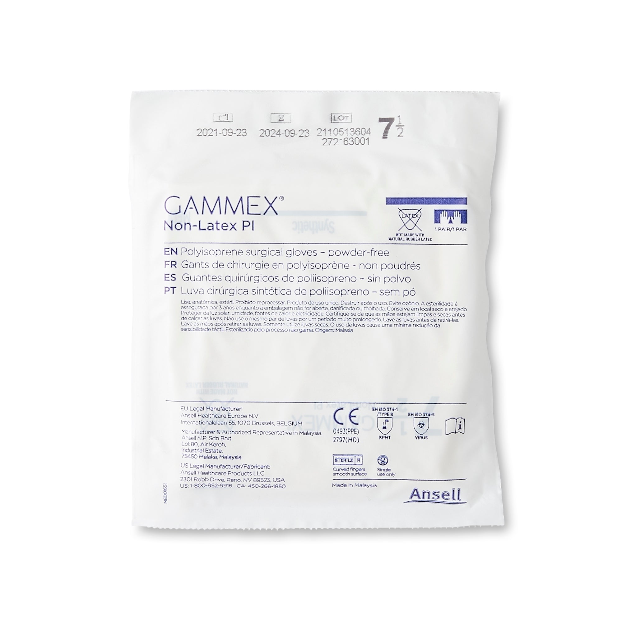 Surgical Glove GAMMEX Non-Latex PI Size 7.5 Sterile Polyisoprene Standard Cuff Length Micro-Textured White Chemo Tested | 4Box/Case