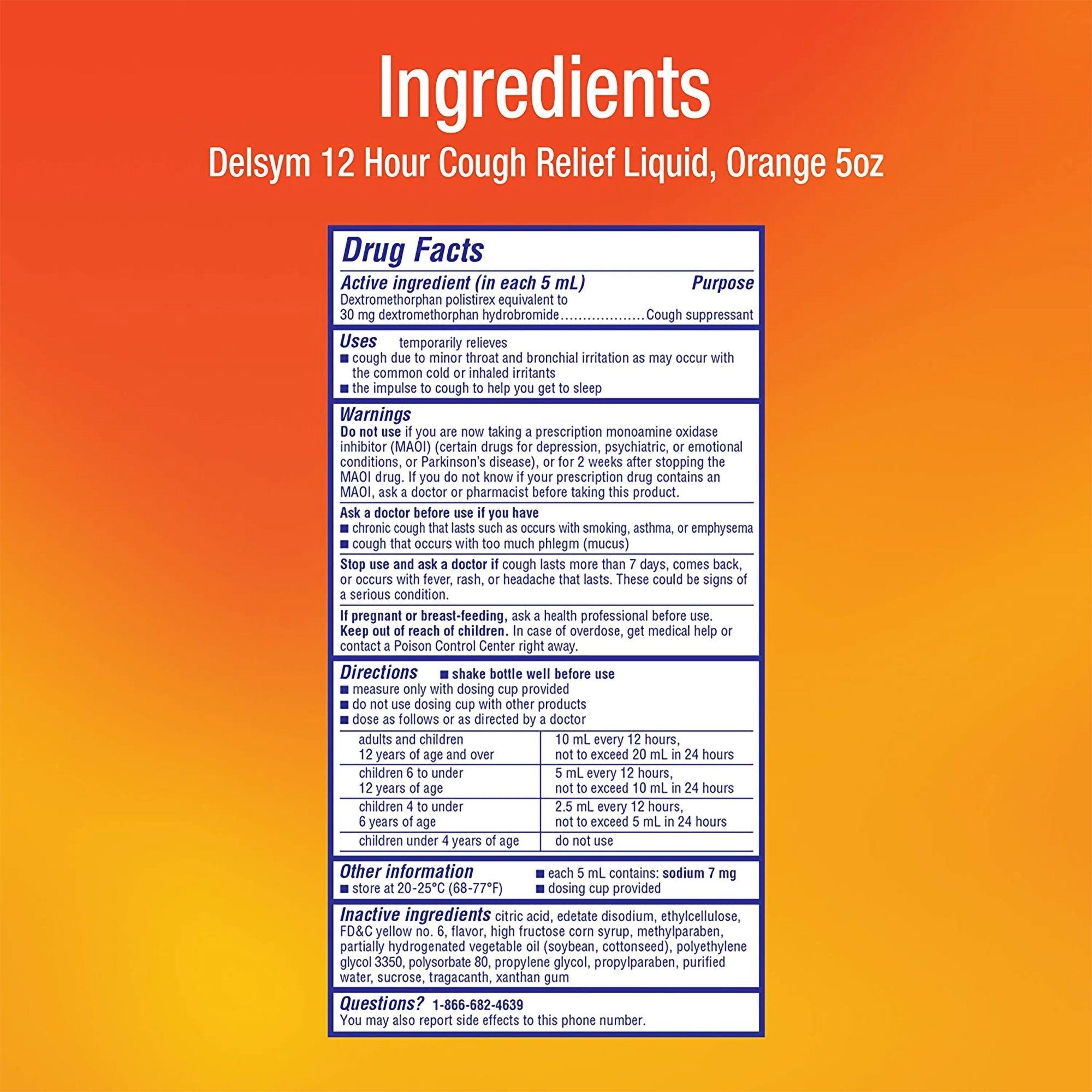 Cold and Cough Relief Delsym 30 mg / 5 mL Strength Liquid 5 oz.,Packaging Type- Each
