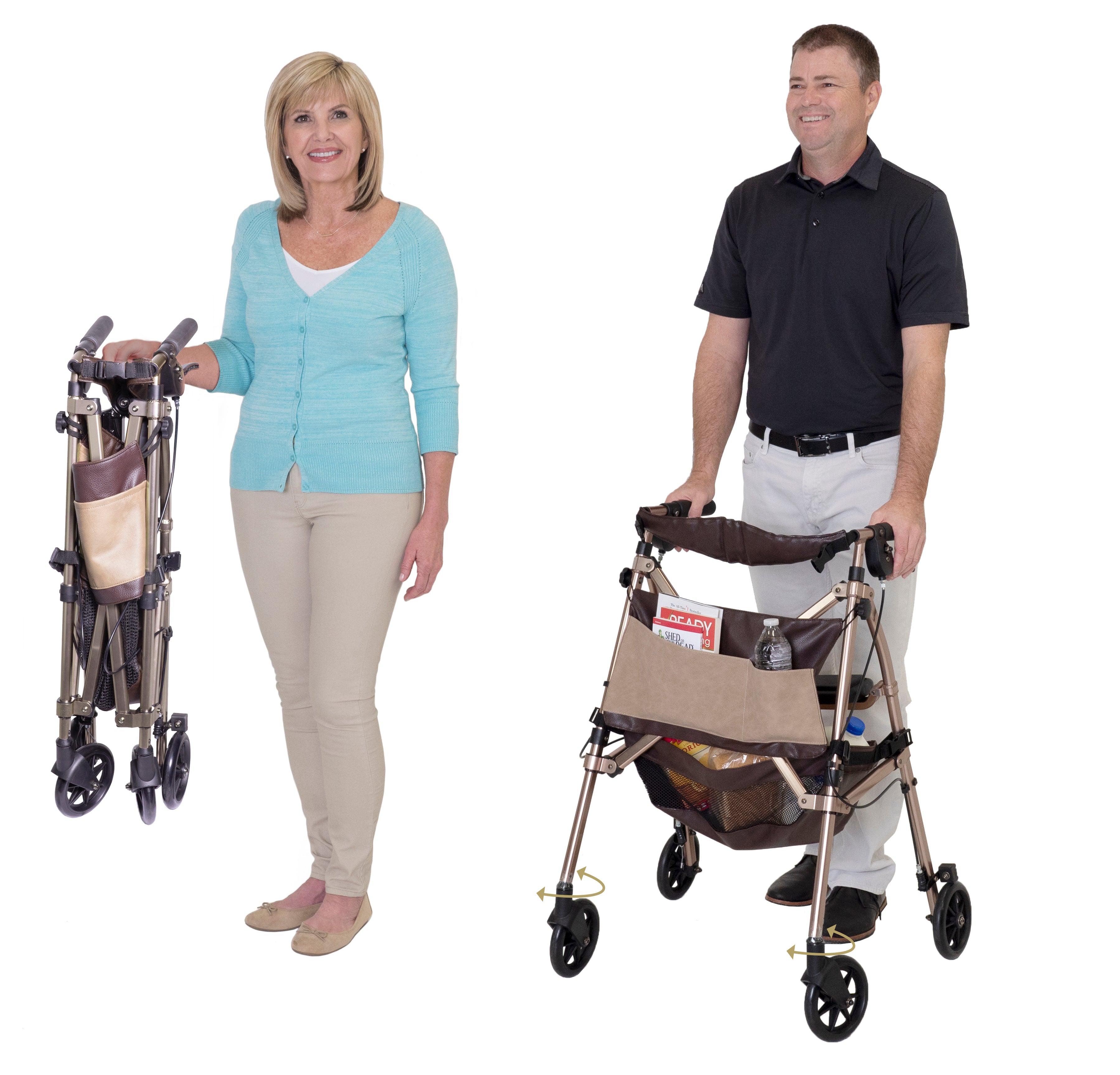Elite Travel Rollator - Lightweight, foldable design for easy transport. Features ergonomic hand grips and adjustable height for comfort. Perfect for mobility on the go!